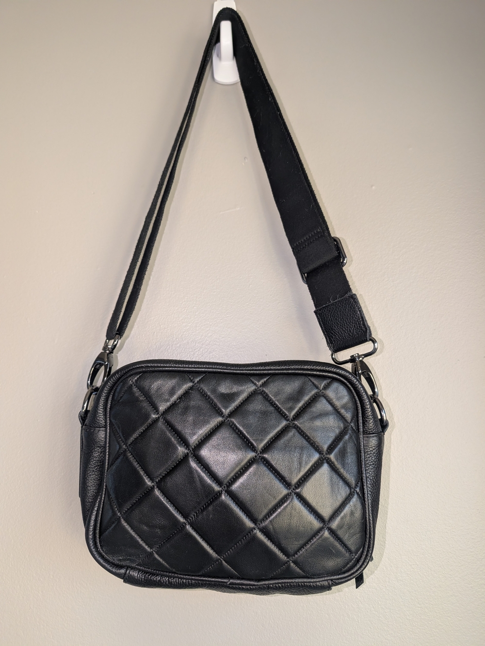 Roots Black Quilted Leather Crossbody Bag